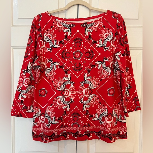 Talbots Tops - Talbots Red, Black & White Bird/Floral Long Sleeve Top Size LP